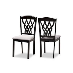 Grey Fabric Upholstered and Dark Brown Finished Wood 2-Piece Dining Chair Set