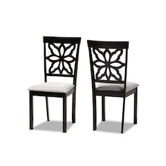 Grey Fabric Upholstered and Dark Brown Finished Wood 2-Piece Dining Chair Set