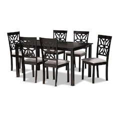 Grey Fabric Upholstered and Dark Brown Finished Wood 7-Piece Dining Set