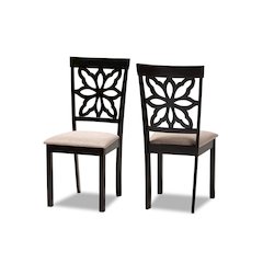 Sand Fabric Upholstered and Dark Brown Finished Wood 2-Piece Dining Chair Set