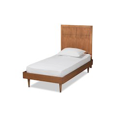 Rin Mid-Century Modern Walnut Brown Finished Wood Twin Size Platform Bed