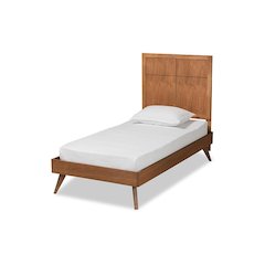 Noela Mid-Century Modern Walnut Brown Finished Wood Twin Size Platform Bed