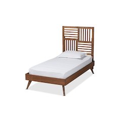 Transitional Walnut Brown Finished Wood Twin Size Platform Bed