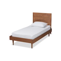 Hiro Mid-Century Modern Walnut Brown Finished Wood Twin Size Platform Bed