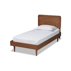 Transitional Walnut Brown Finished Wood Twin Size Platform Bed