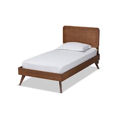 Transitional Walnut Brown Finished Wood Twin Size Platform Bed