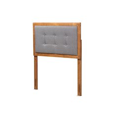 Dark Grey Fabric Upholstered and Walnut Brown Finished Wood Twin Size Headboard