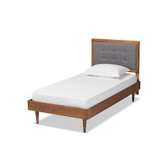 Walnut Brown Finished Wood Twin Size Platform Bed