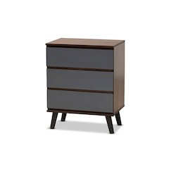 Two-Tone Walnut and Grey Finished Wood 3-Drawer Bedroom Chest