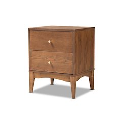 Landis Mid-Century Modern Ash Walnut Finished Wood 2-Drawer Nightstand