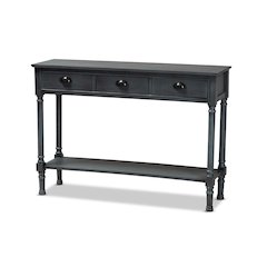Garvey French Provincial Dark Blue Gray Wood 3-Drawer Entryway Console Table
