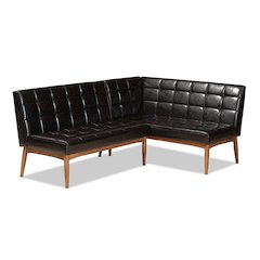 Leather Upholstered Walnut Brown Finished Wood 2-Piece Dining Nook Banquette Set