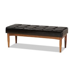 Leather Upholstered and Walnut Brown Finished Wood Dining Bench