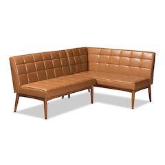 Upholstered and Walnut Brown Finished Wood 2-Piece Dining Nook Banquette Set