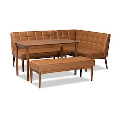 Leather Upholstered and Walnut Brown Finished Wood 4-Piece Dining Nook Set