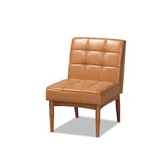 Leather Upholstered and Walnut Brown Finished Wood Dining Chair