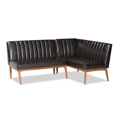 Leather Upholstered Walnut Brown Finished Wood 2-Piece Dining Nook Banquette Set