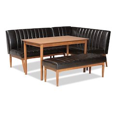 Leather Upholstered and Walnut Brown Finished Wood 4-Piece Dining Nook Set
