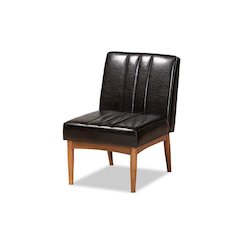 Leather Upholstered and Walnut Brown Finished Wood Dining Chair