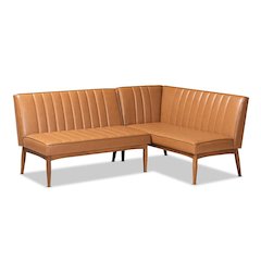 Leather Upholstered Walnut Brown Finished Wood 2-Piece Dining Nook Banquette Set