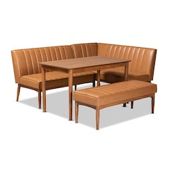 Leather Upholstered and Walnut Brown Finished Wood 4-Piece Dining Nook Set