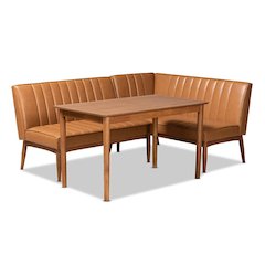 Leather Upholstered and Walnut Brown Finished Wood 3-Piece Dining Nook Set