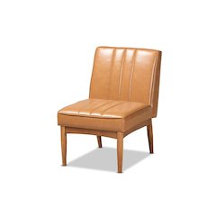 Leather Upholstered and Walnut Brown Finished Wood Dining Chair