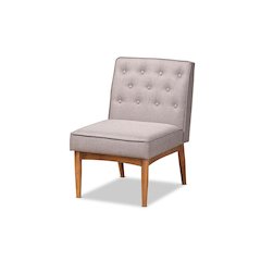 Grey Fabric Upholstered and Walnut Brown Finished Wood Dining Chair