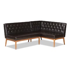 Leather Upholstered Walnut Brown Finished Wood 2-Piece Dining Nook Banquette Set