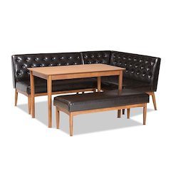 Leather Upholstered and Walnut Brown Finished Wood 4-Piece Dining Nook Set