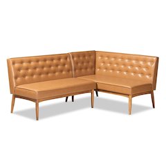 Leather Upholstered Walnut Brown Finished Wood 2-Piece Dining Nook Banquette Set