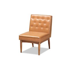 Leather Upholstered and Walnut Brown Finished Wood Dining Chair
