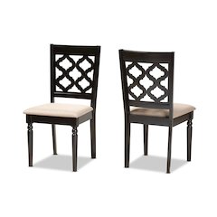 Sand Fabric Upholstered and Dark Brown Finished Wood 2-Piece Dining Chair Set