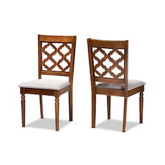 Grey Fabric Upholstered and Walnut Brown Finished Wood 2-Piece Dining Chair Set