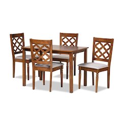 Grey Fabric Upholstered and Walnut Brown Finished Wood 5-Piece Dining Set