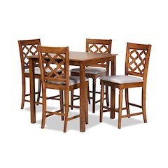 Walnut Brown Finished Wood 5-Piece Pub Set