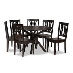 Transitional Dark Brown Finished Wood 7-Piece Dining Set