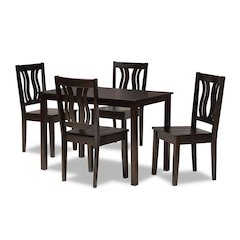 Transitional Dark Brown Finished Wood 5-Piece Dining Set