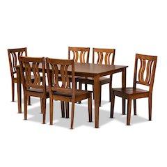 Transitional Walnut Brown Finished Wood 7-Piece Dining Set