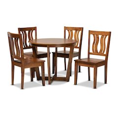 Transitional Walnut Brown Finished Wood 5-Piece Dining Set