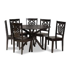 Transitional Dark Brown Finished Wood 7-Piece Dining Set