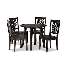 Transitional Dark Brown Finished Wood 5-Piece Dining Set