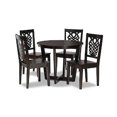 Transitional Dark Brown Finished Wood 5-Piece Dining Set