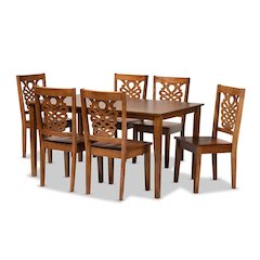 Transitional Walnut Brown Finished Wood 7-Piece Dining Set