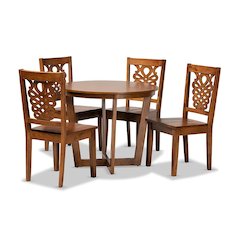 Transitional Walnut Brown Finished Wood 5-Piece Dining Set