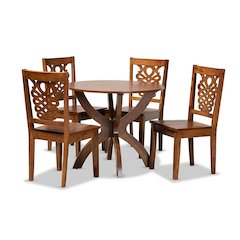 Transitional Walnut Brown Finished Wood 5-Piece Dining Set