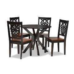 Walnut Brown Finished Wood 5-Piece Dining Set
