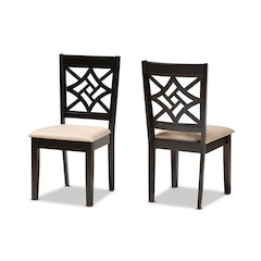 Sand Fabric Upholstered and Dark Brown Finished Wood 2-Piece Dining Chair Set