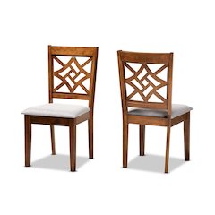 Grey Fabric Upholstered and Walnut Brown Finished Wood 2-Piece Dining Chair Set