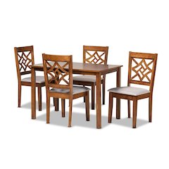 Grey Fabric Upholstered and Walnut Brown Finished Wood 5-Piece Dining Set